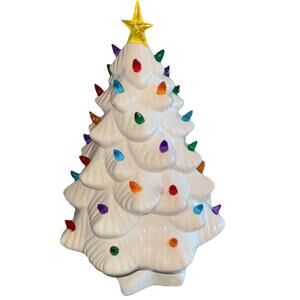 Mr. Christmas 14" White Ceramic Christmas Tree Pinecone Pegs Batteries Included